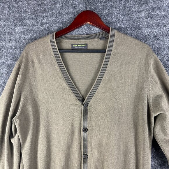 John Bartlett Sweater Mens Large Cardigan Green Cotton Button Up Long Sleeve - Picture 4 of 8